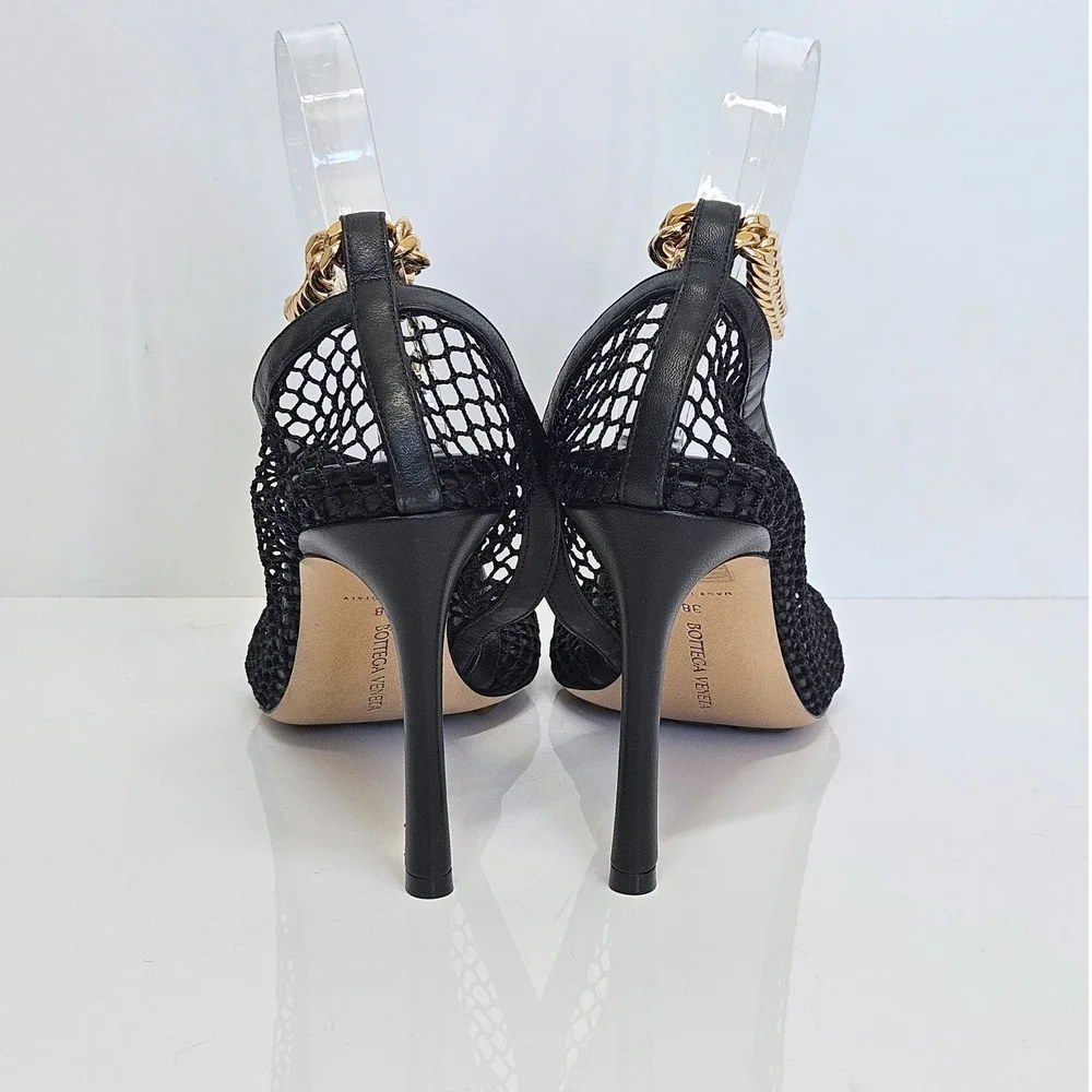 Bottega Veneta Stretch Chain Ankle Strap Nappa Leather Heel Mesh Pumps Size 38 - Picture 7 of 16